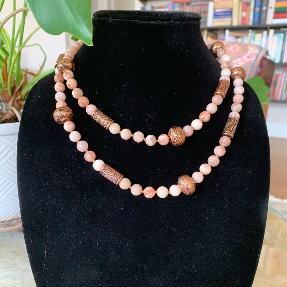 Silk Knotted Sunstone Necklace - Picture 1 of 4